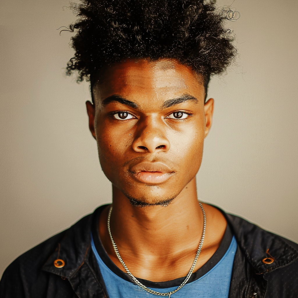 A full high-definition 8K front-facing portrait of a 20-year-old African male youth, with his face fully visible and unobstructed