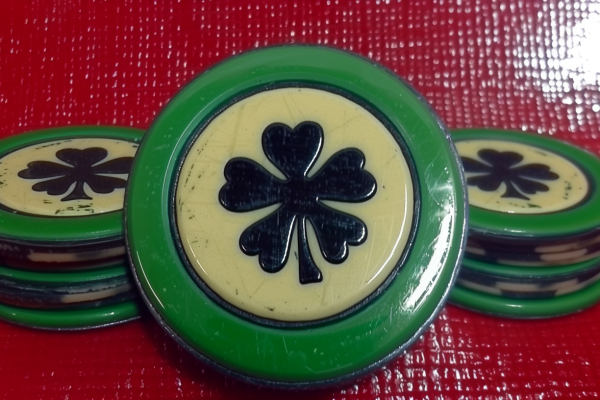 Las Vegas Casino Dark Green Poker Chip with 4_Leaf Clover