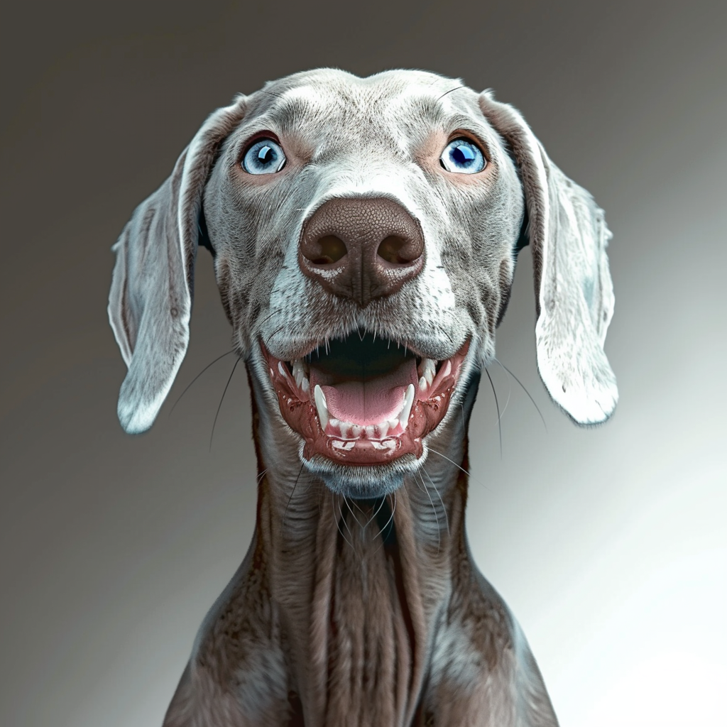 Zoom photo of a grey Weimaraner