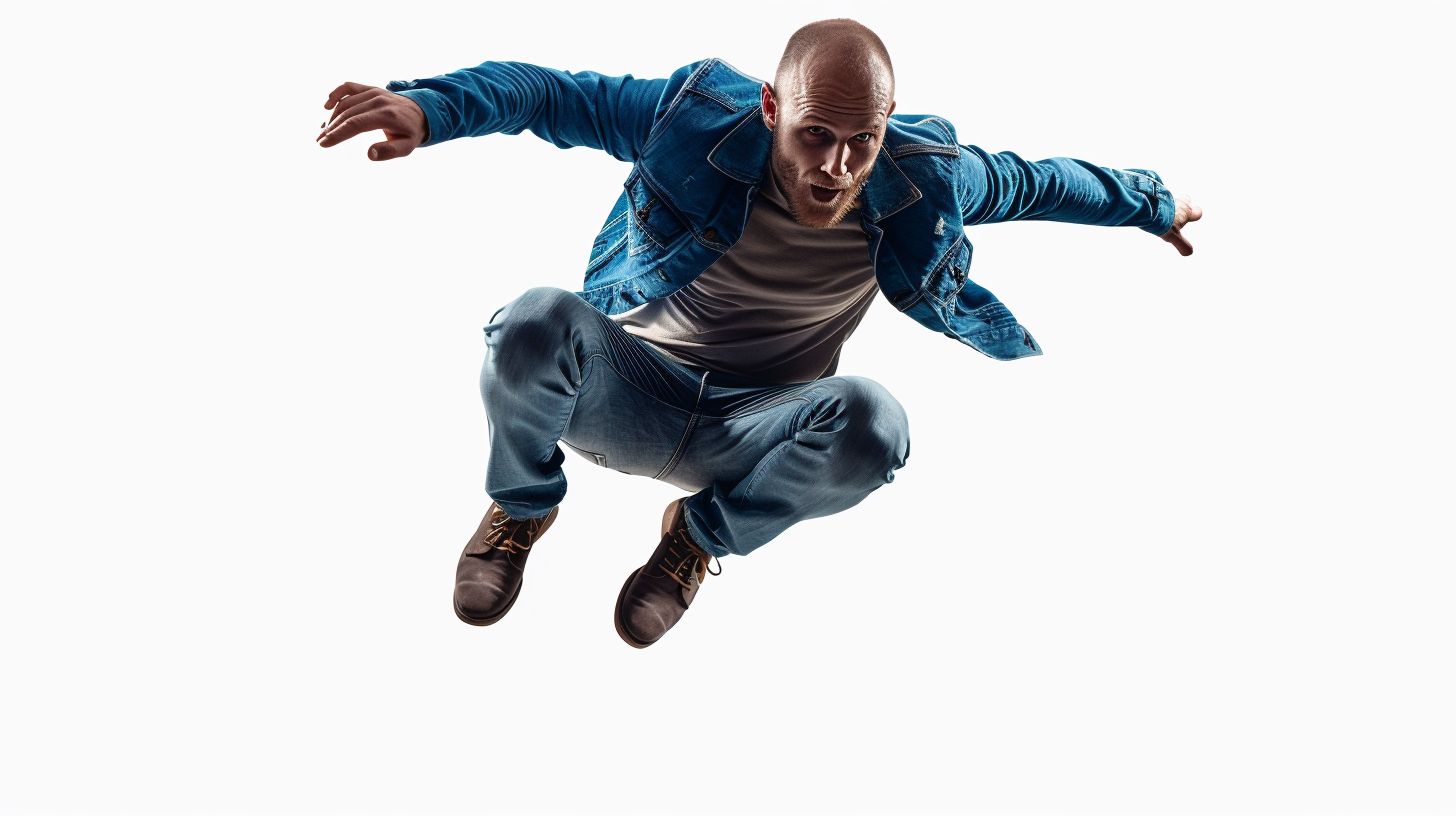 Digital Photograph of an Entrepreneur in a Dynamic Jumping Pose