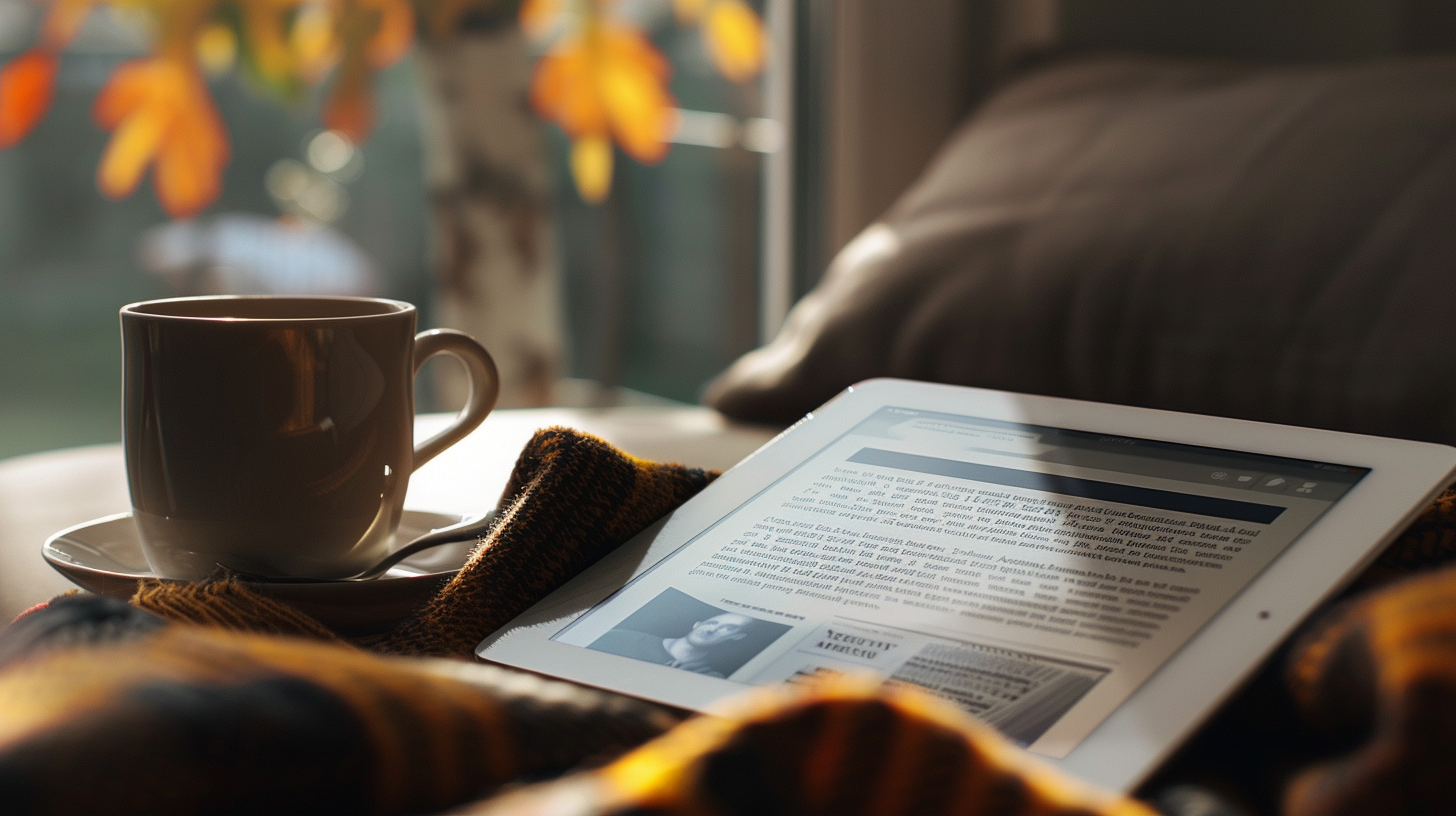 Tablet with Coffee in Bed