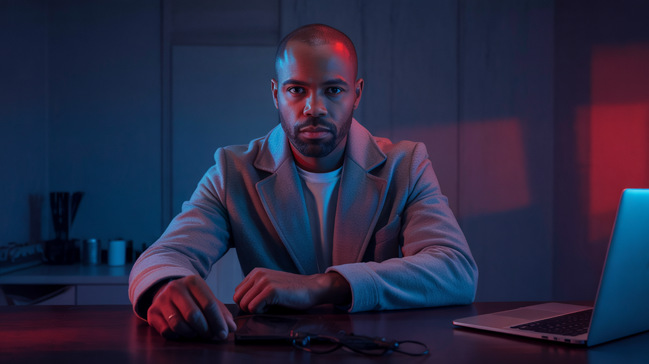 Black Professional at Desk with Laptop – AI Generated Stock Image