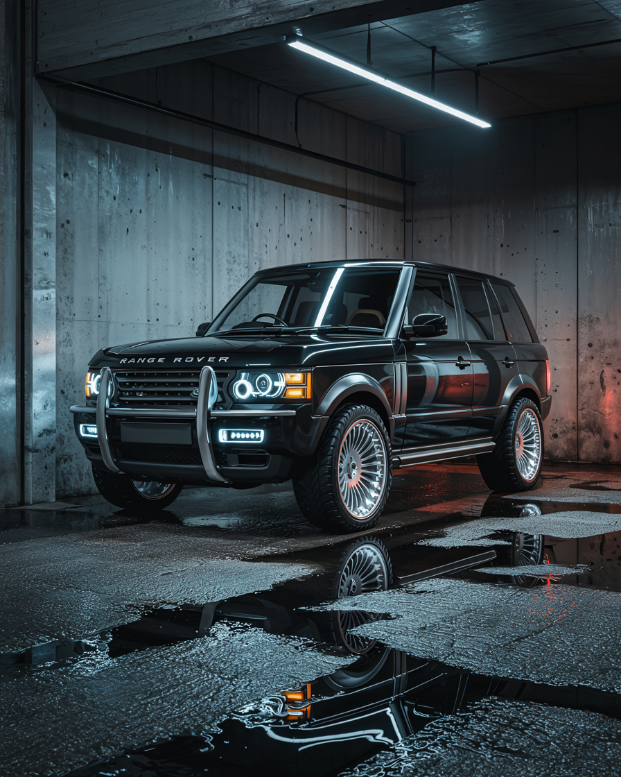 Black Range Rover in Well Lit Parking Garage AI Generated Stock Image