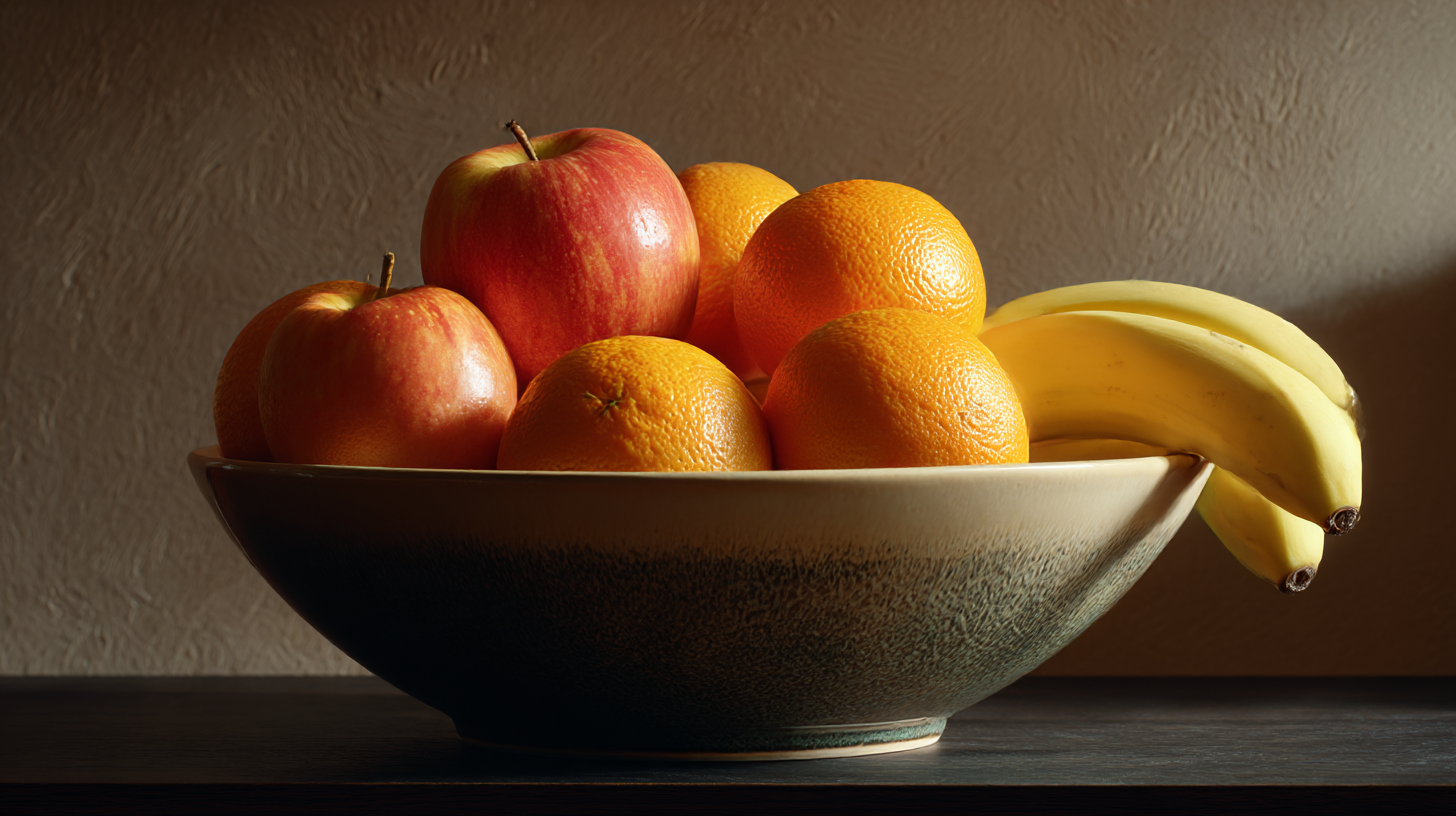 Bowl with Bananas Apples and Oranges