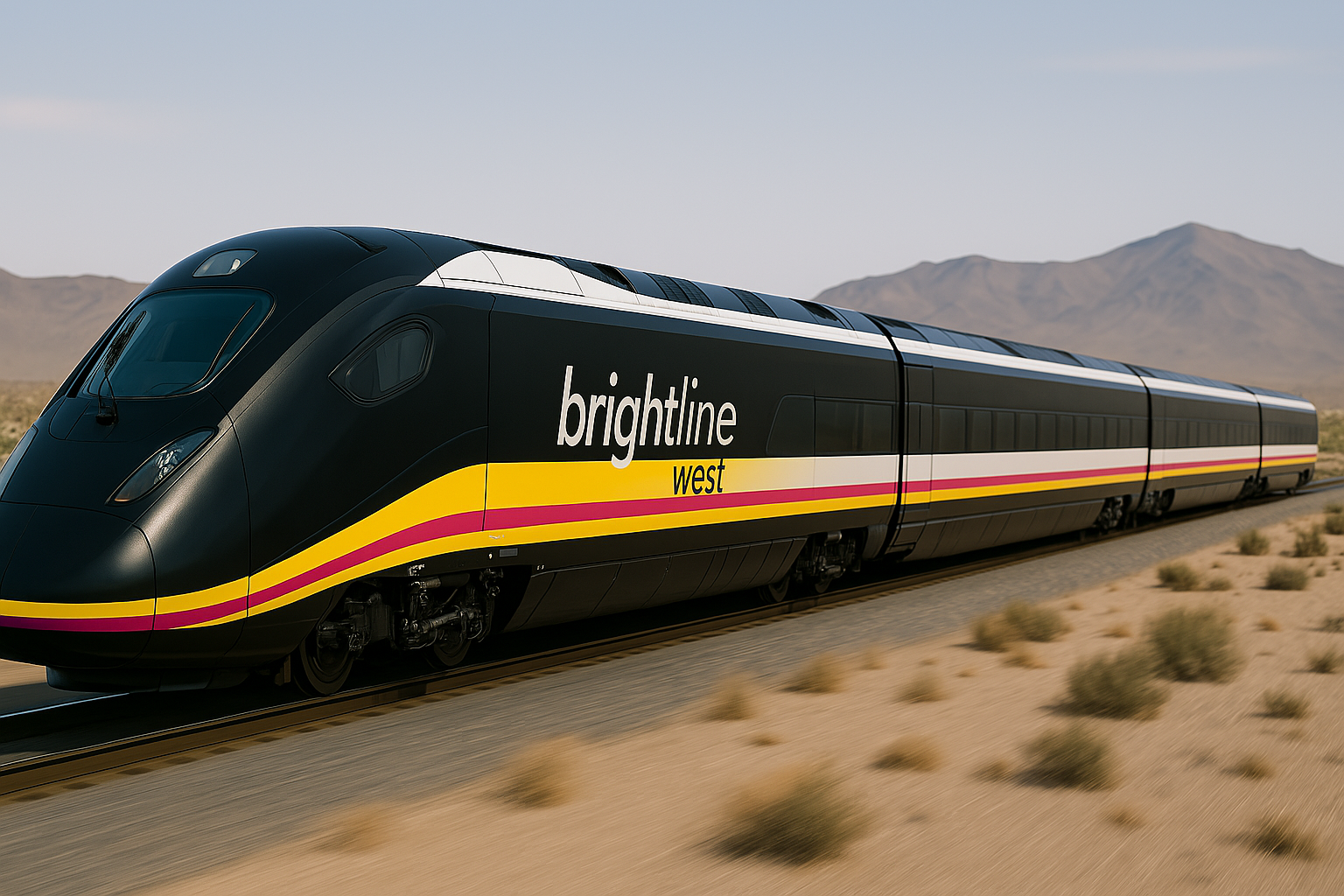 Brightline West High-Speed Rail Train with Black Livery – AI Generated Stock Image