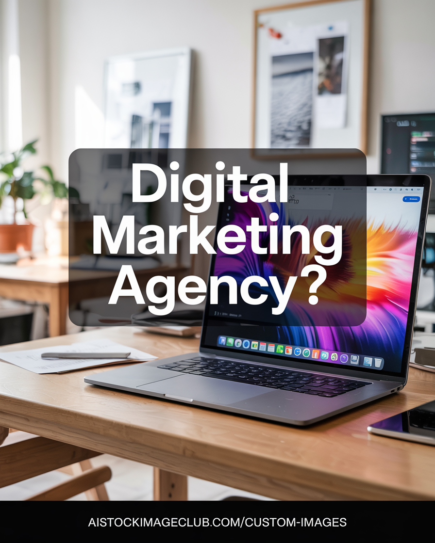 Digital Marketing Agency Laptop on Wood Top Desk
