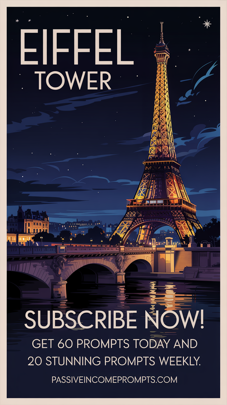 Eiffel Tower Travel Poster Subscribe Now to Passive Income Prompts