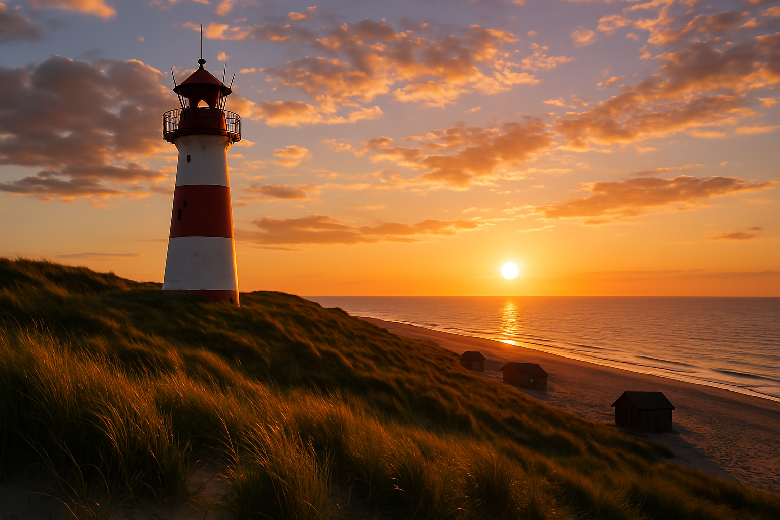 Light House with Ocean Sunset AI Generated Stock Image