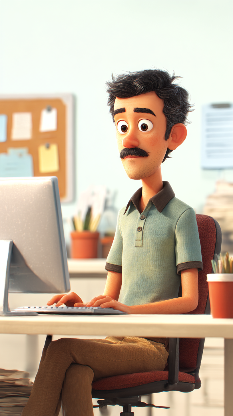 Pixar 3D Rendering features a Businessman on Computer