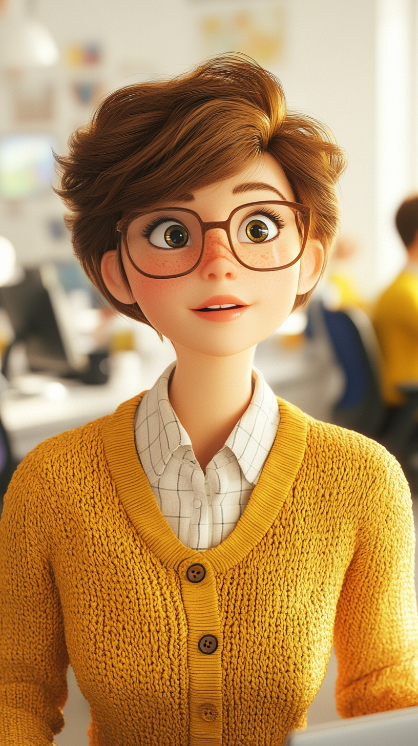Pixar 3D Rendering features a Businesswoman with Glasses