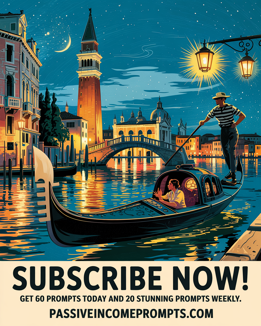 Venice Travel Poster Subscribe to Passive Income Prompts