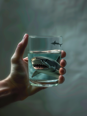 Hand Holding Mini Glass with Shark